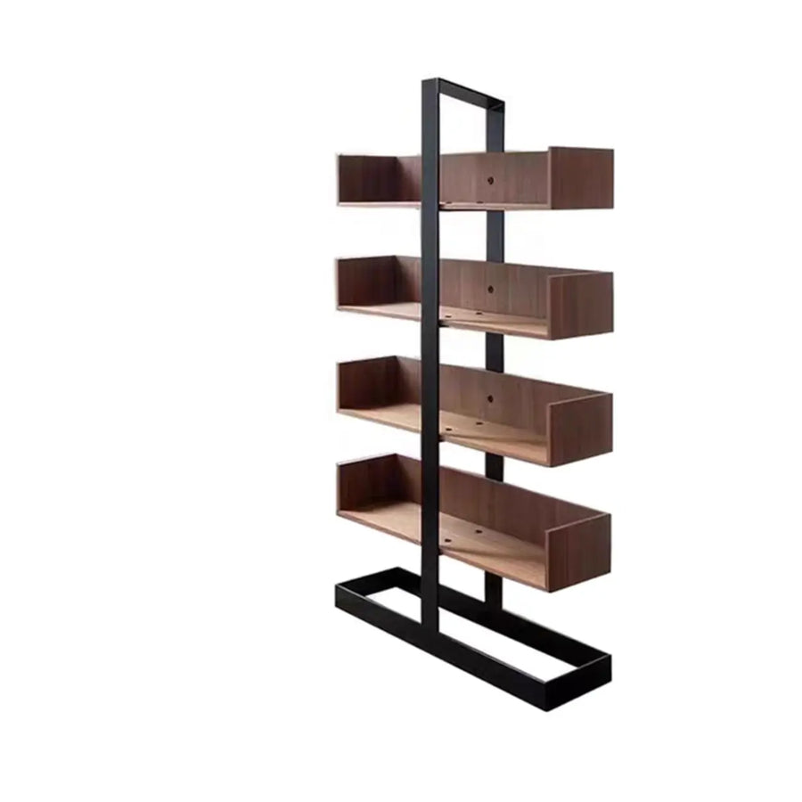 Industrial Vertical Corner Wood Metal Spine Tower Bookshelf