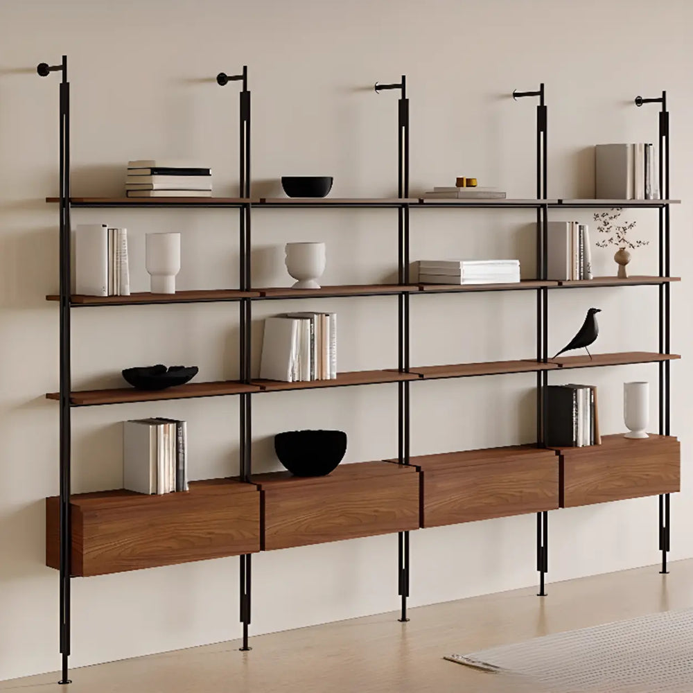Industrial Wall-Mounted Wood Metal Vertical Bookshelf