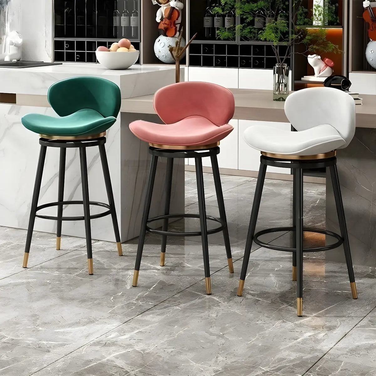 Iron Frame Curved Fabric Bucket Seating Bar Stools