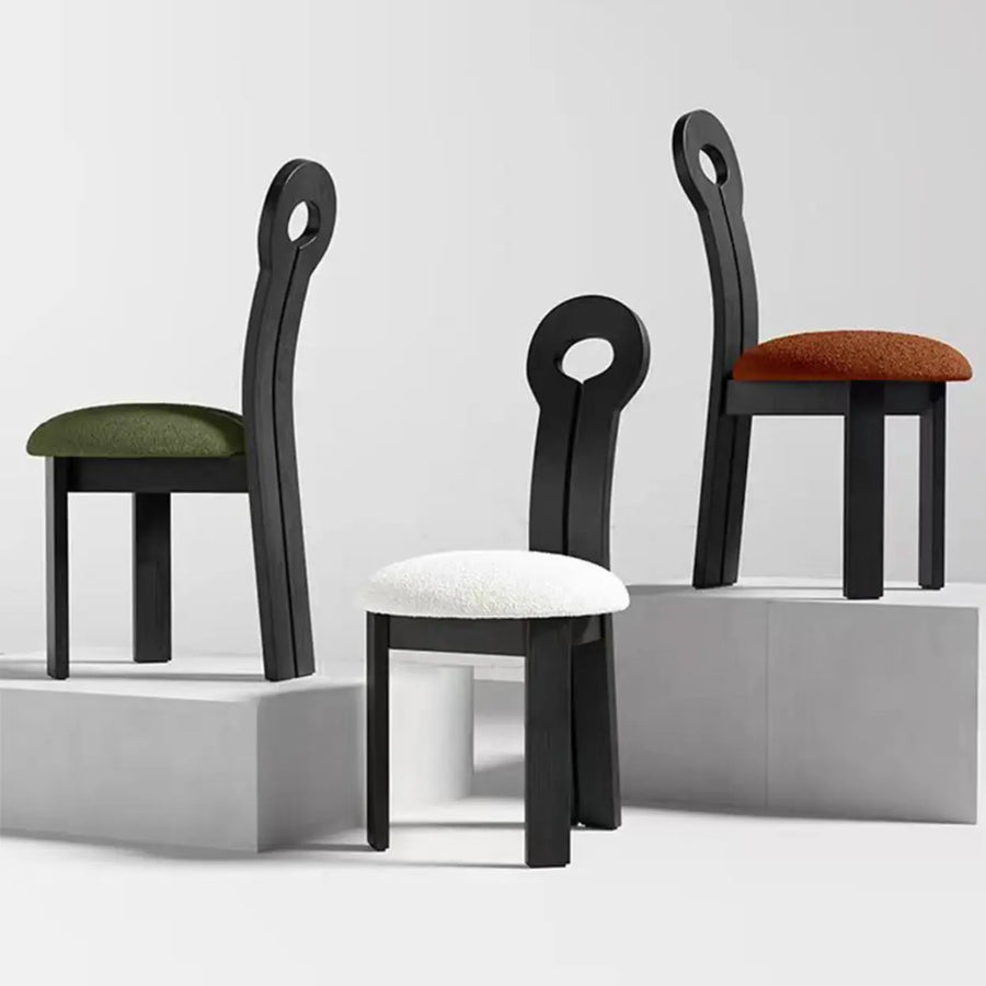 Key Slat Back Sherpa Curved Wood Side Dining Chair Black