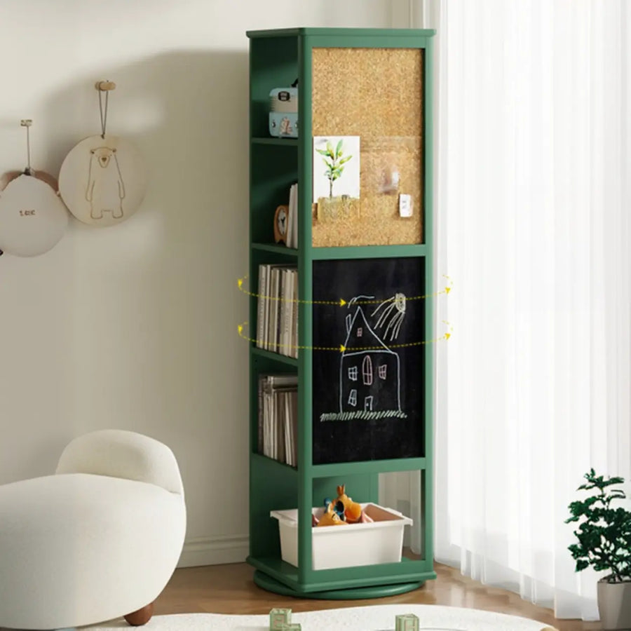 Kids Narrow Vertical Corner Rotating Wood Bookshelf Tower