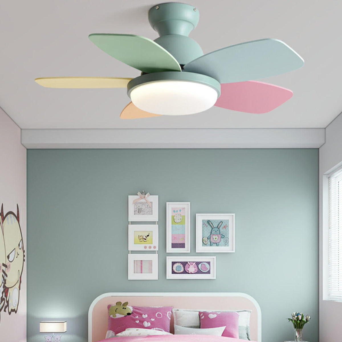 Kids Room 5 Multicolored Blades LED Ceiling Fan Light