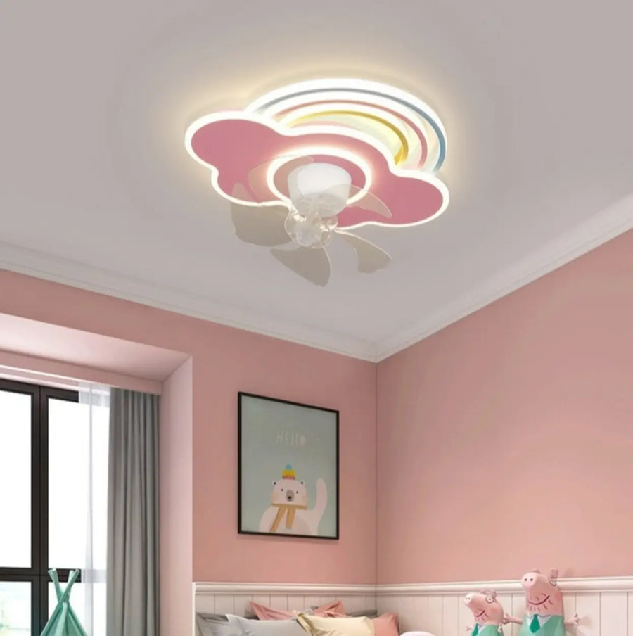 Kids Room Cartoon Rainbow Cloud Ceiling Fan with Light