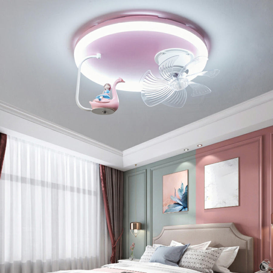 Kids Room Pink Cute Round Ceiling Fan with LED Light