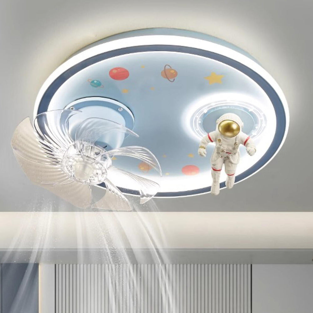 Kids Room Round 8-Blade Space Themed Ceiling Fan Light