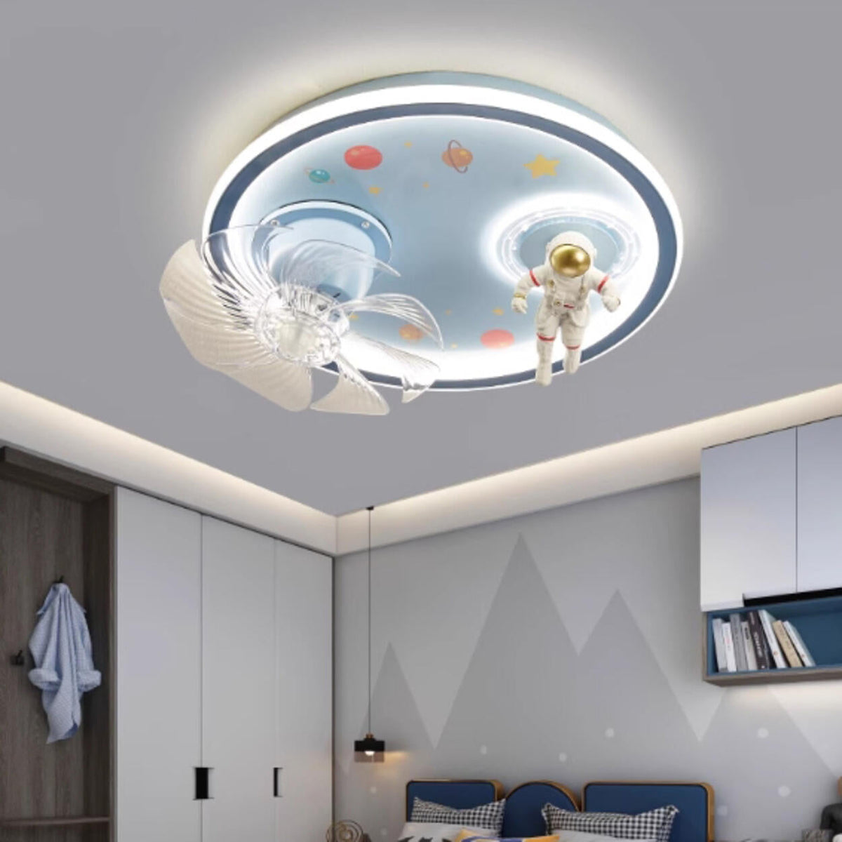 Kids Room Round 8-Blade Space Themed Ceiling Fan Light