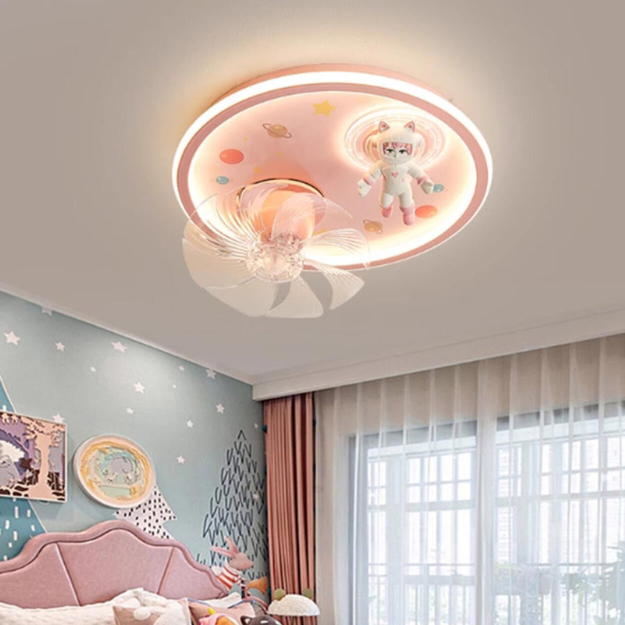 Kids Room Round 8-Blade Space Themed Ceiling Fan Light