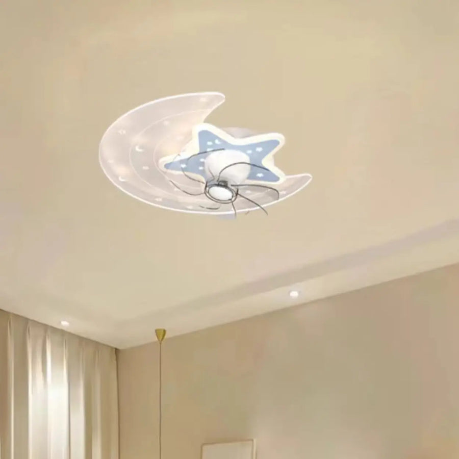 Kids Room Star and Moon Dimming Ceiling Fan with Light