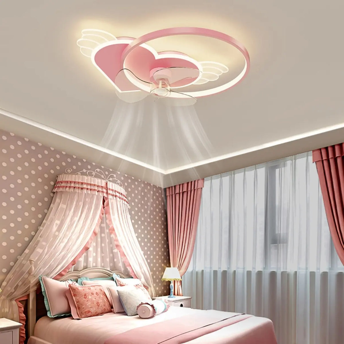 Kids Room Stylish Heart Wings Ceiling Fan with Light
