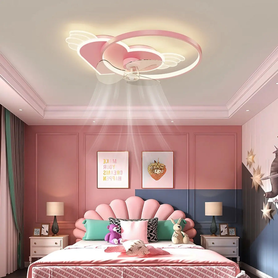 Kids Room Stylish Heart Wings Ceiling Fan with Light