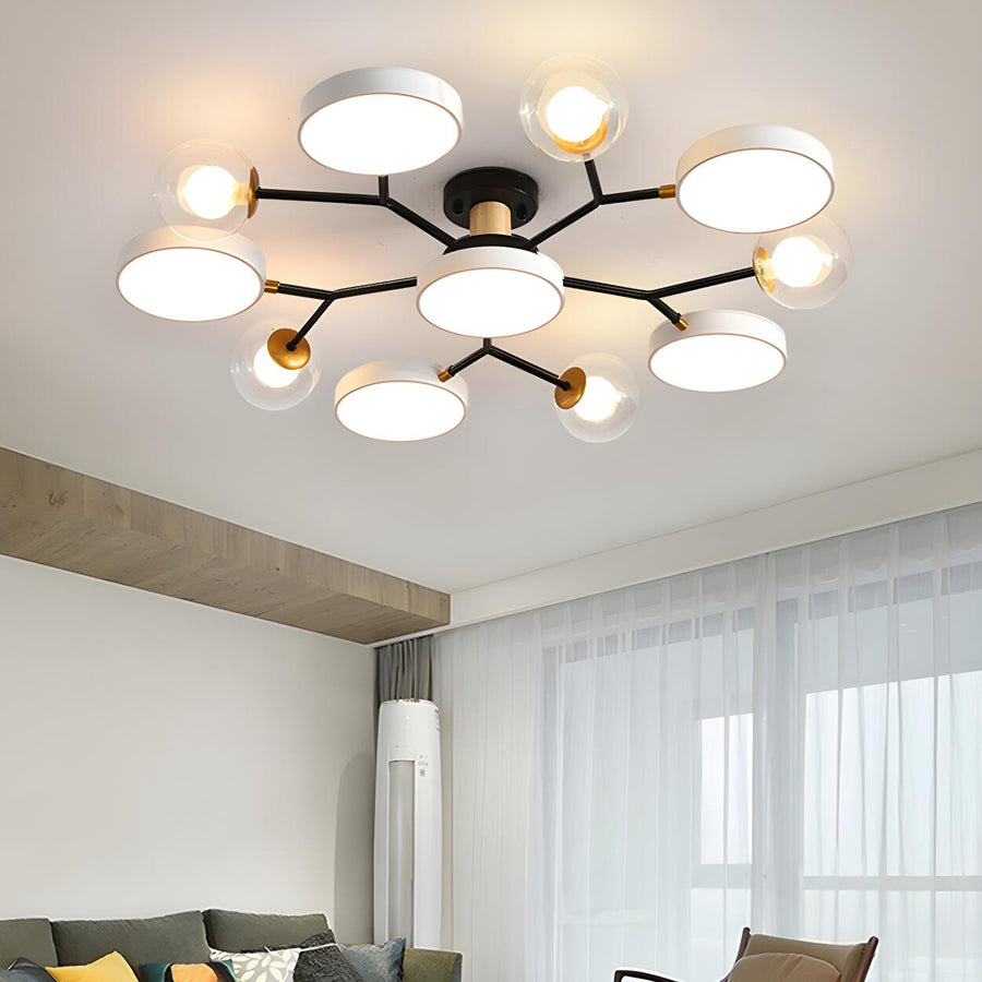Large Black Modular Circle Semi-Flush Mount 11-Light