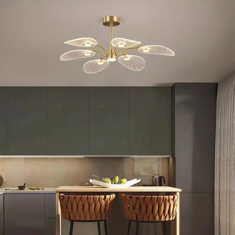 Large Gold Leaf LED Semi-Flush Mount Light Bedroom