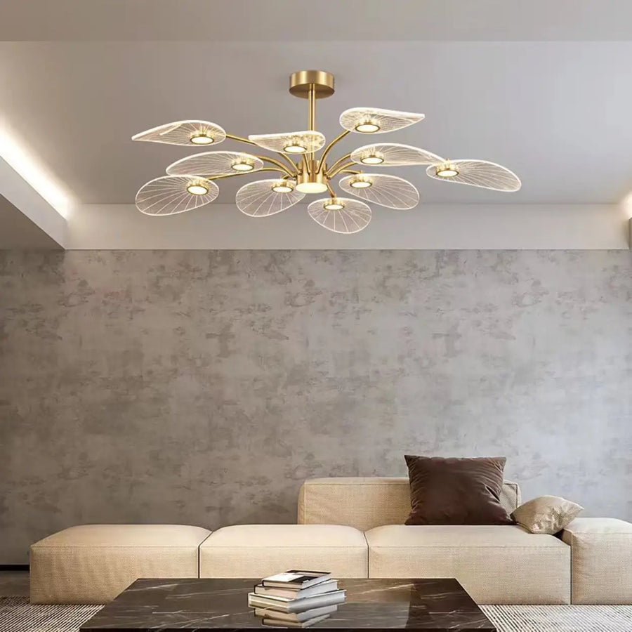 Large Gold Leaf LED Semi-Flush Mount Light Bedroom