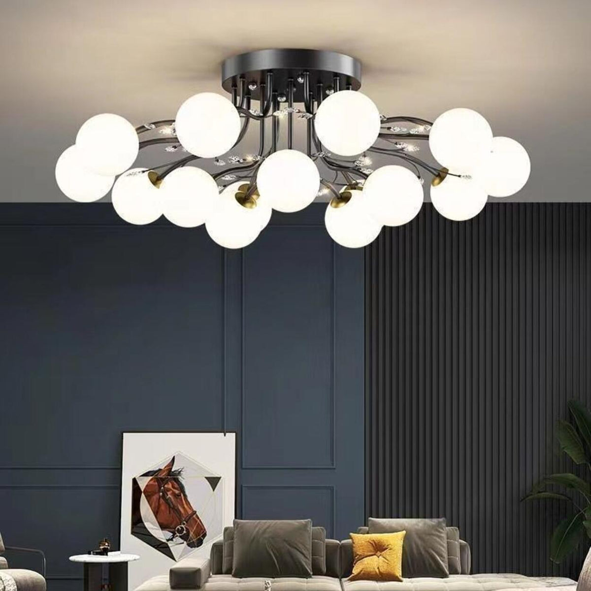Large Multi-Globe Gold Semi-Flush Mount Light 15-Light
