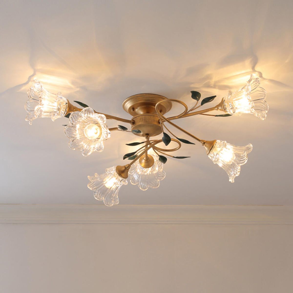 Large Romantic Flower Crystal Semi-Flush Mount Light