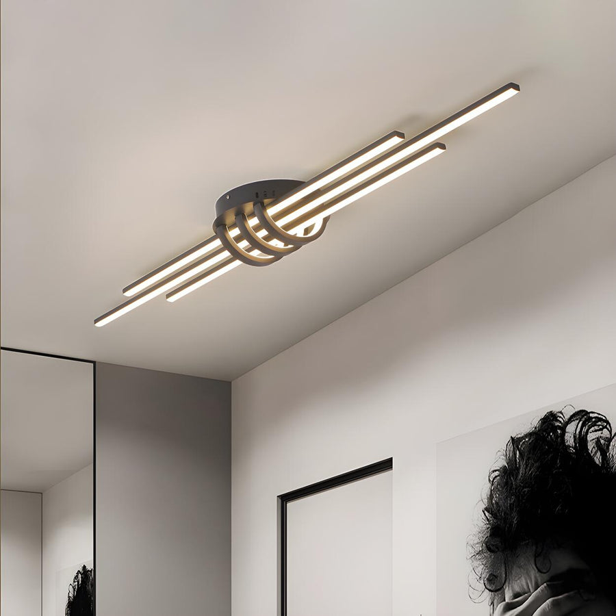 Large Slim Three Black Linear LED Flush Mount Light