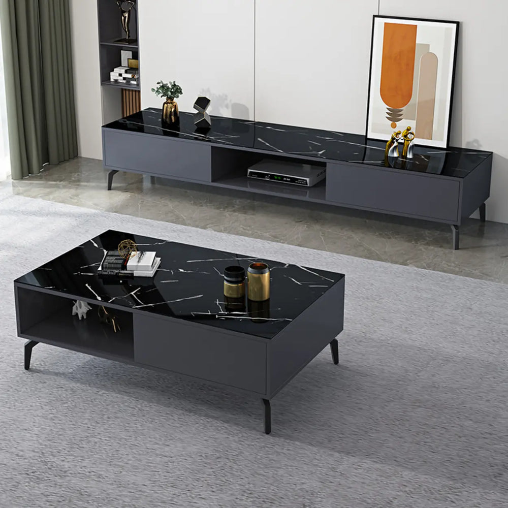 Living Room Black Glass Open Storage Cabinet TV Stand