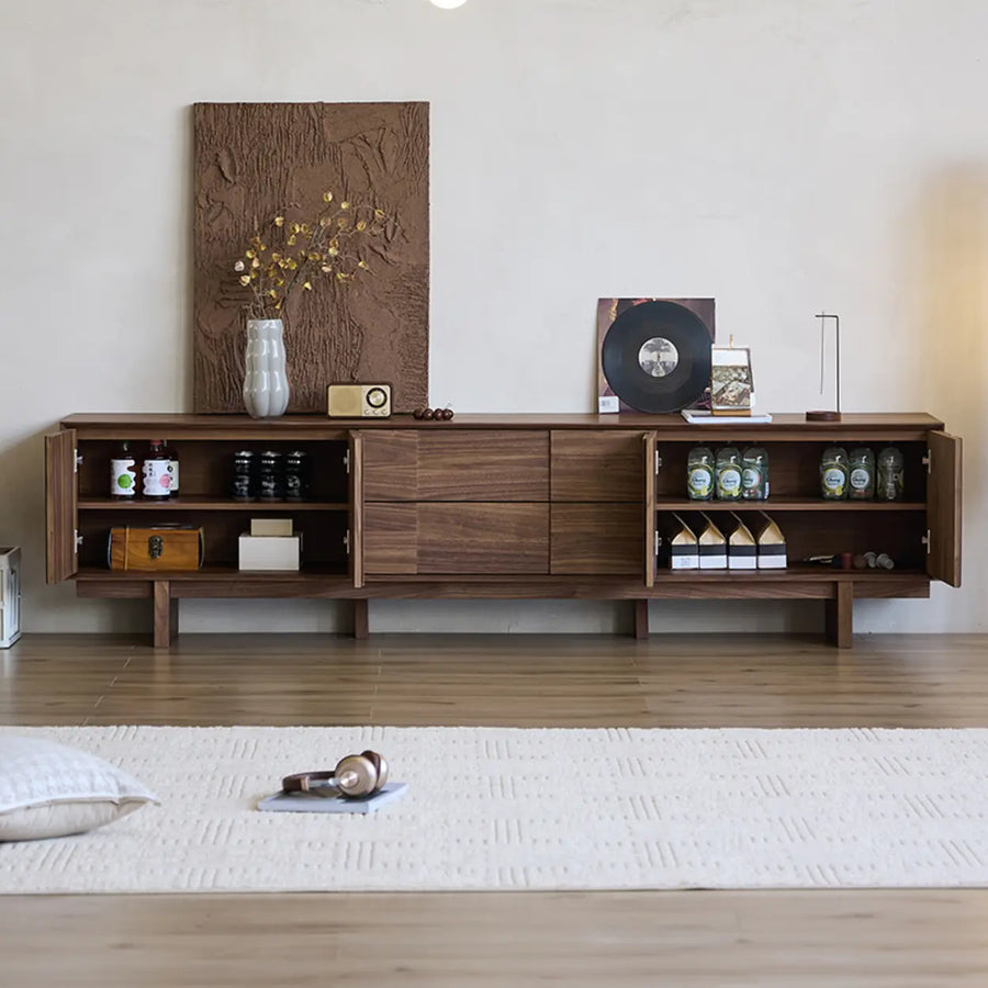 Living Room Brown Wood Drawers Rectangle TV Stand