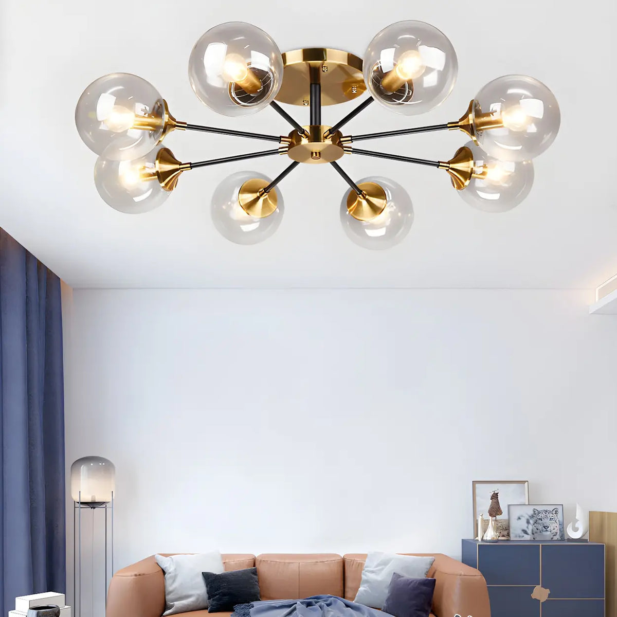 Living Room Bubble Glass Semi-Flush Mount Light 8-Light