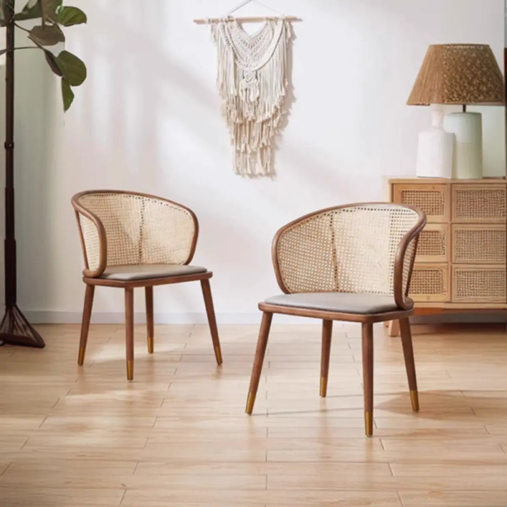 Living Room Curved Rattan Back Dining Chairs Brown