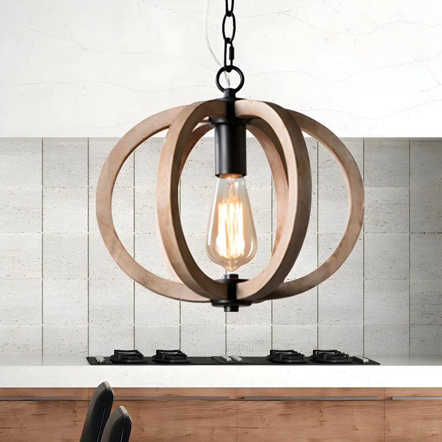 Living Room Traditional Wood Brown Orb Pendant Light