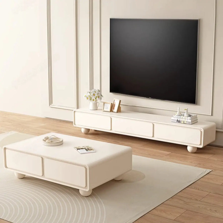 Living Room White Wood Rectangular Drawers TV Stand