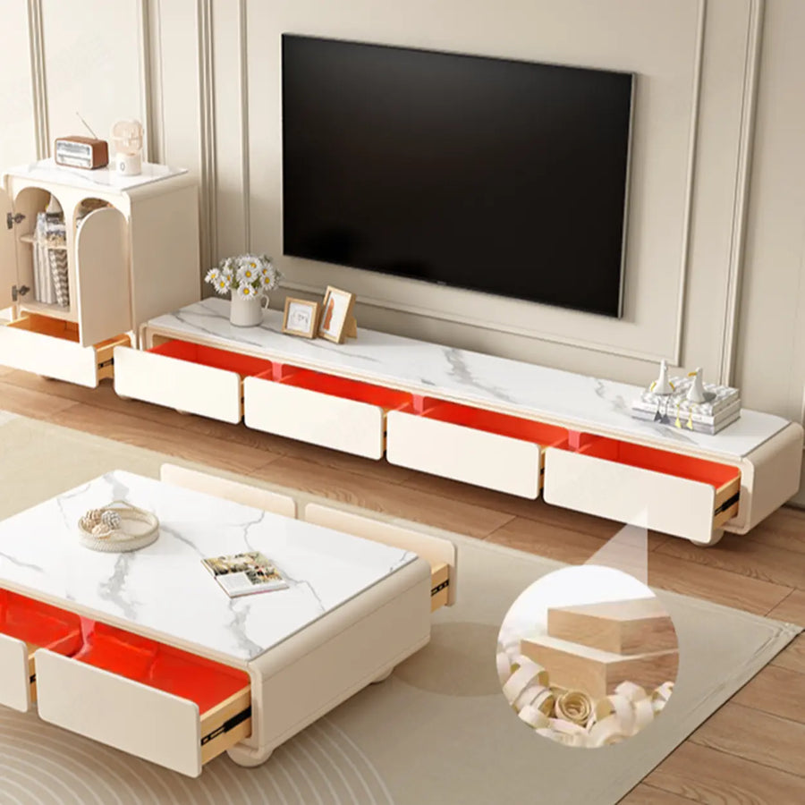 Living Room White Wood Rectangular Drawers TV Stand