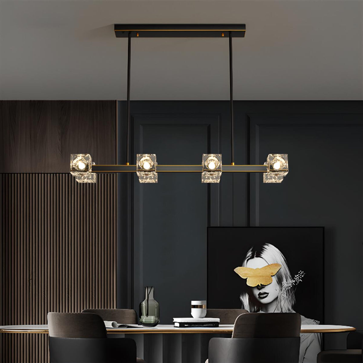 Luxurious Gold Crystal Square Island Pendant Light