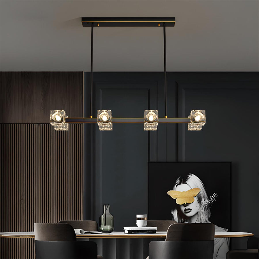Luxurious Gold Crystal Square Island Pendant Light
