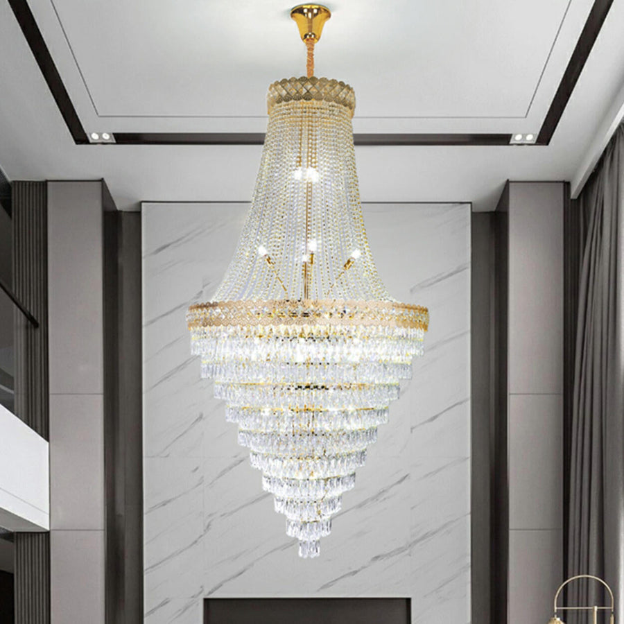 Luxurious Tiered Crystal Cascading Rock Glass Chandelier