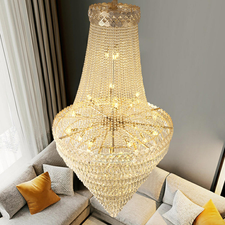 Luxurious Tiered Crystal Cascading Rock Glass Chandelier