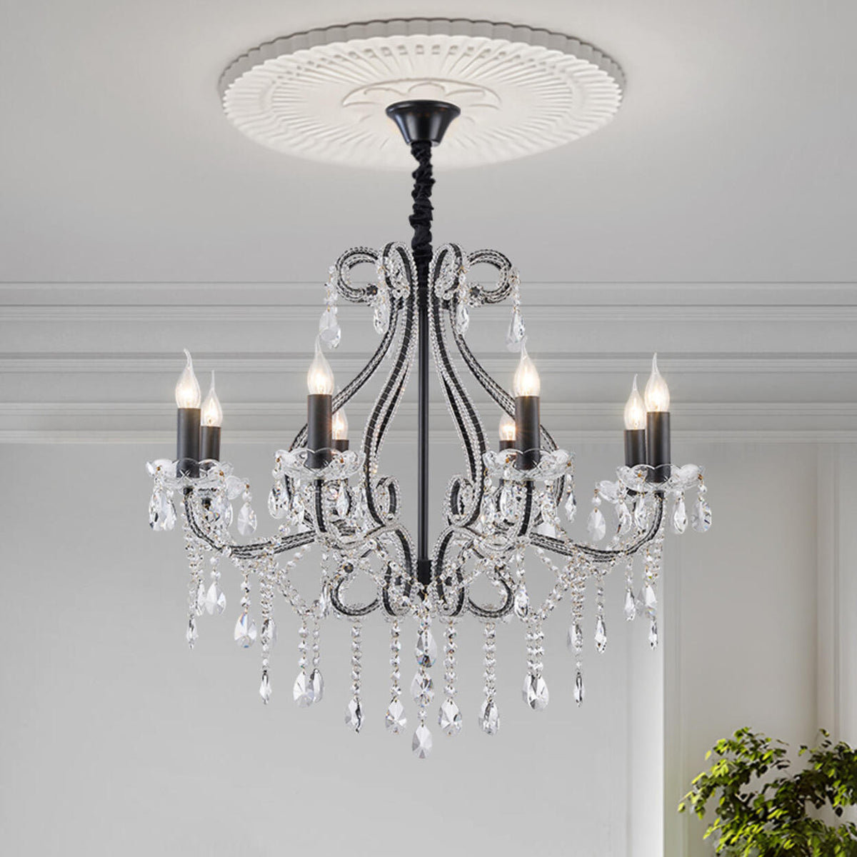 Luxury 8 Candle Crystal Chandelier Adjustable Height