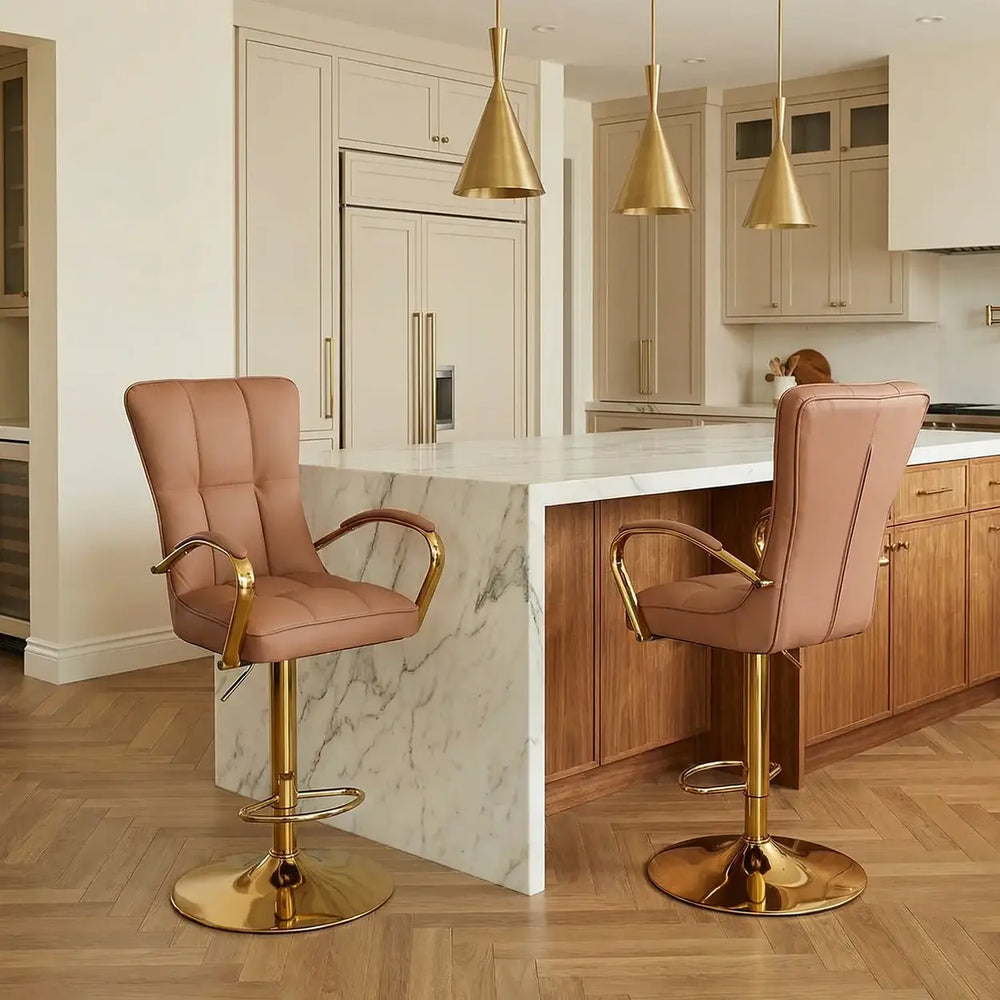 Luxury Adjustable Swivel Faux Leather Bar Stool With Arms