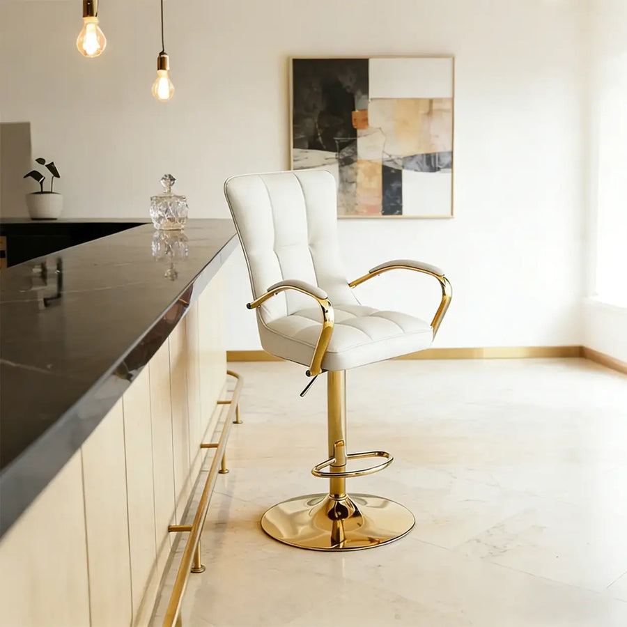 Luxury Adjustable Swivel Faux Leather Bar Stool With Arms