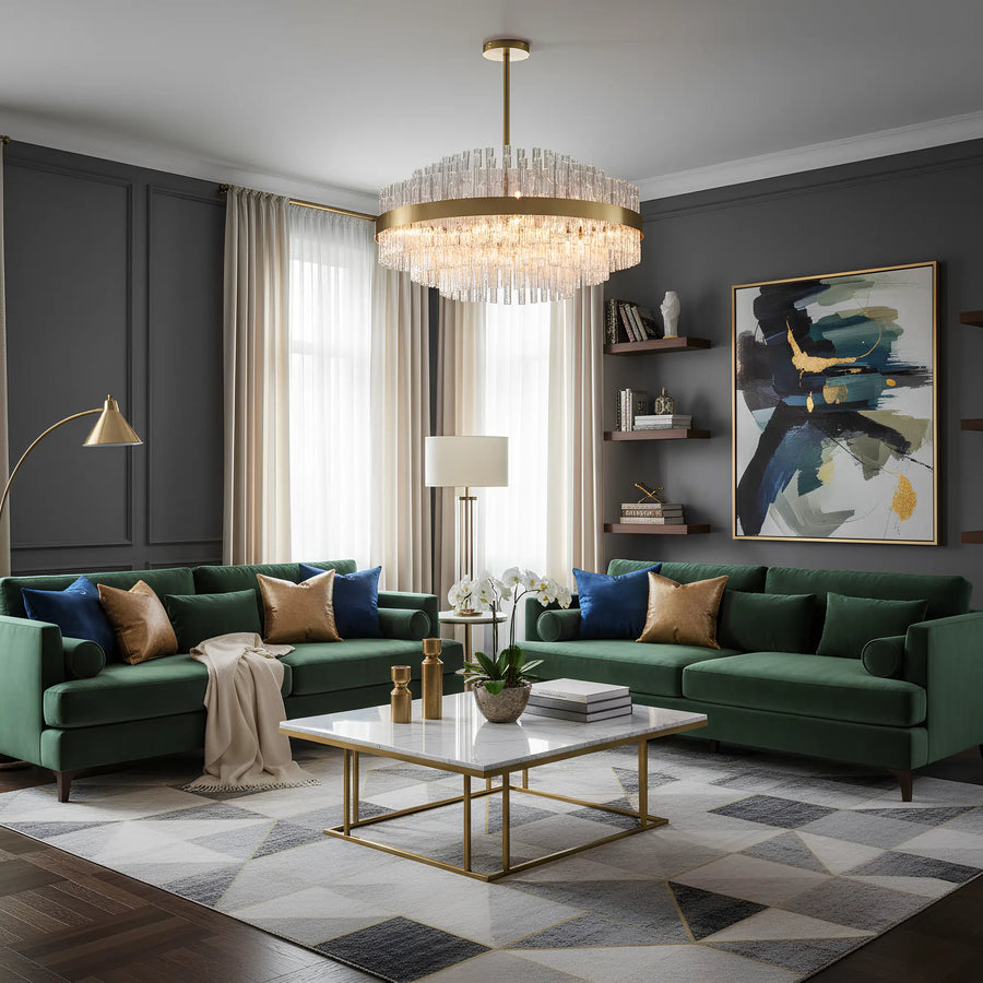 Luxury Brass Tierd Circular Round Clear Crystal Chandelier
