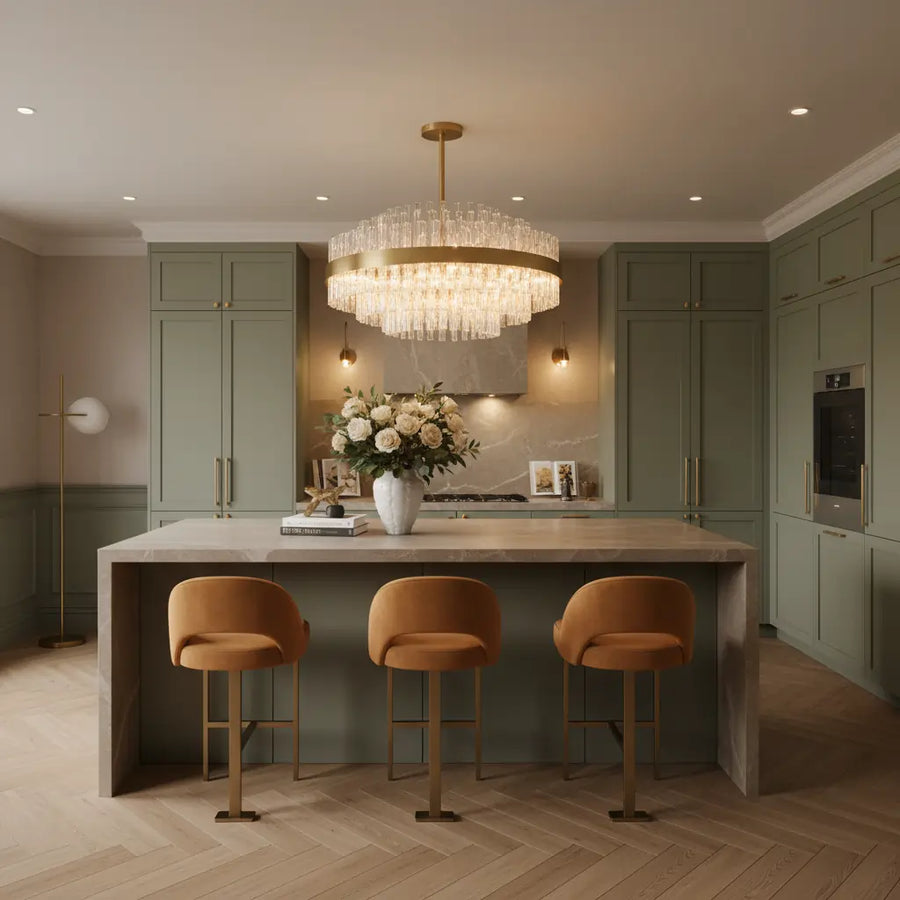 Luxury Brass Tierd Circular Round Clear Crystal Chandelier