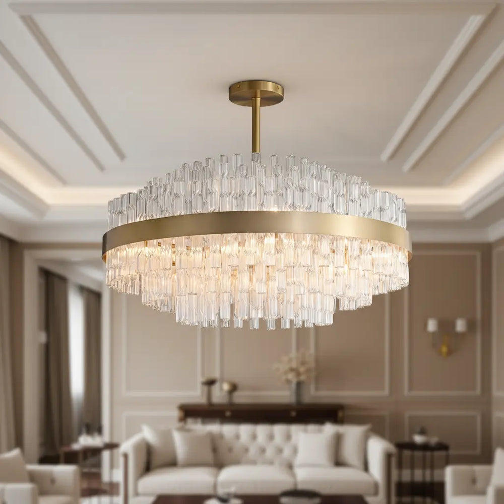 Luxury Brass Tierd Circular Round Clear Crystal Chandelier