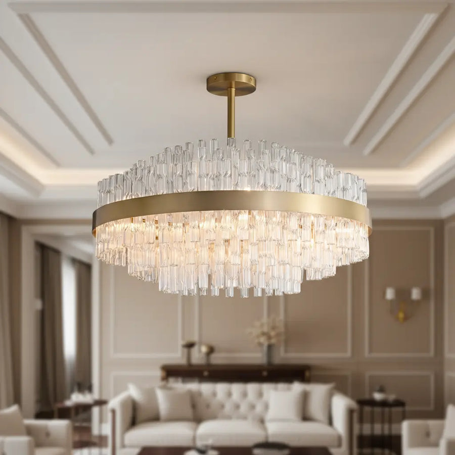 Luxury Brass Tierd Circular Round Clear Crystal Chandelier