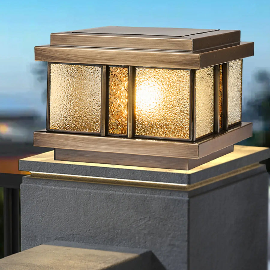 Luxury Bronze Solar Square Metal Outdoor Pillar Light