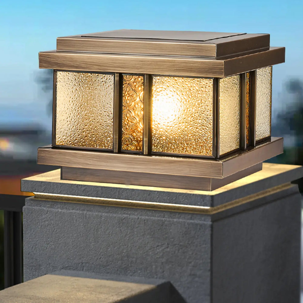 Luxury Bronze Solar Square Metal Outdoor Pillar Light