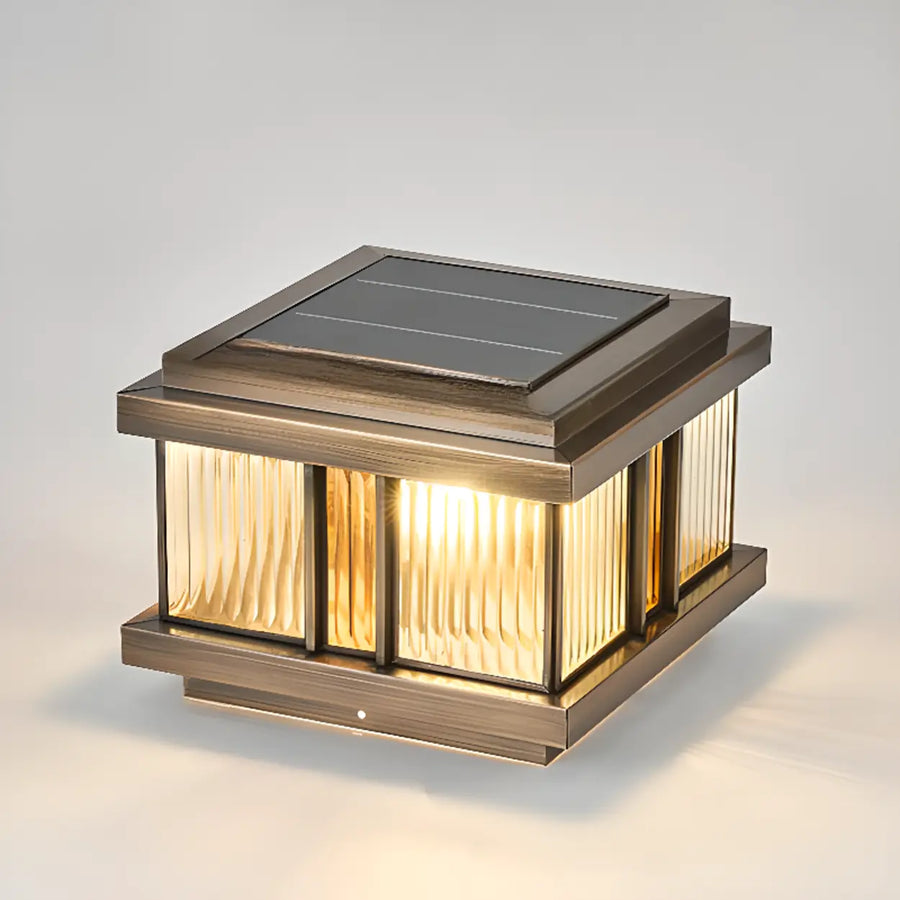 Luxury Bronze Solar Square Metal Outdoor Pillar Light