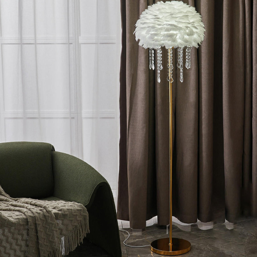 Luxury Feather Crystal Pendant Accents Floor Lamp