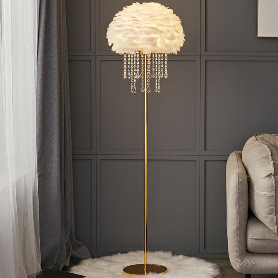 Luxury Feather Crystal Pendant Accents Floor Lamp