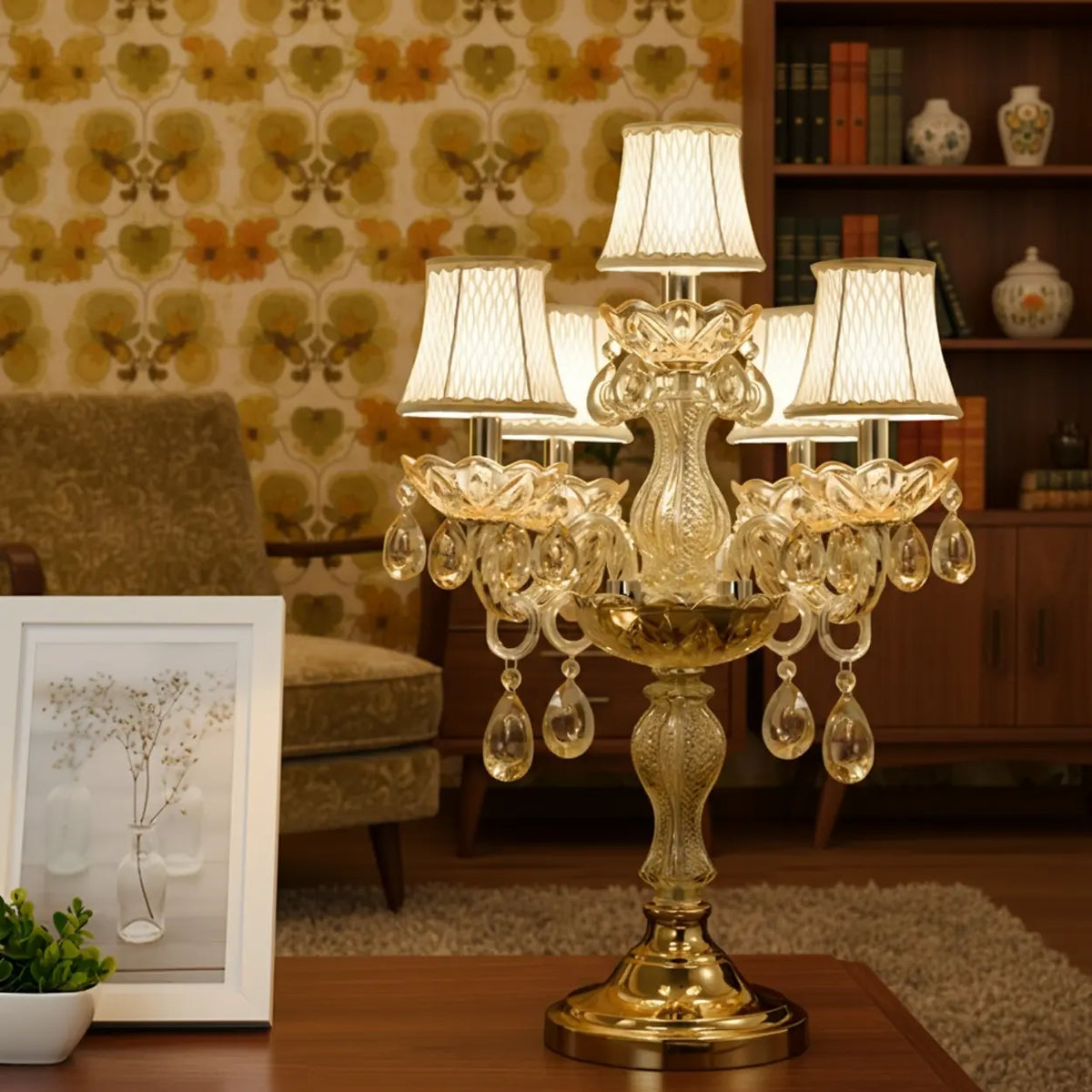 Luxury Gold Crystal Candelabra Multi-Light Table Lamp