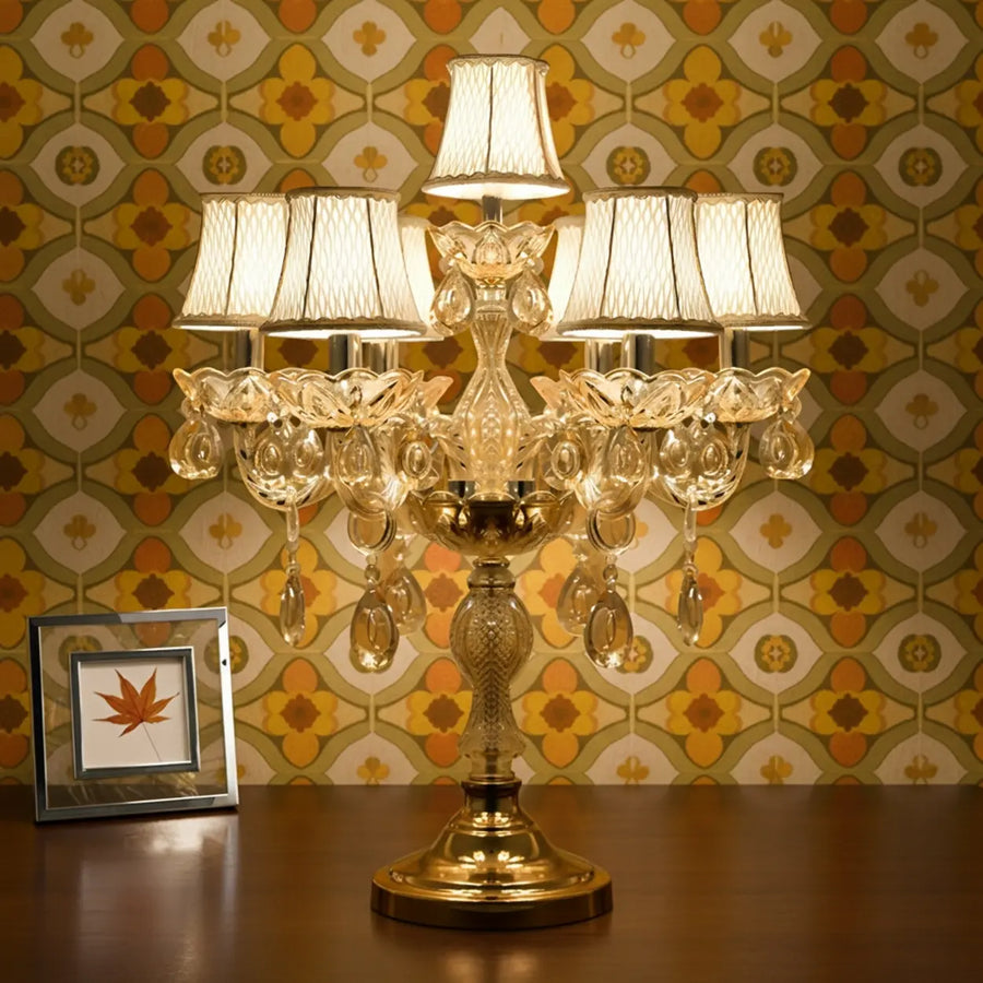 Luxury Gold Crystal Candelabra Multi-Light Table Lamp