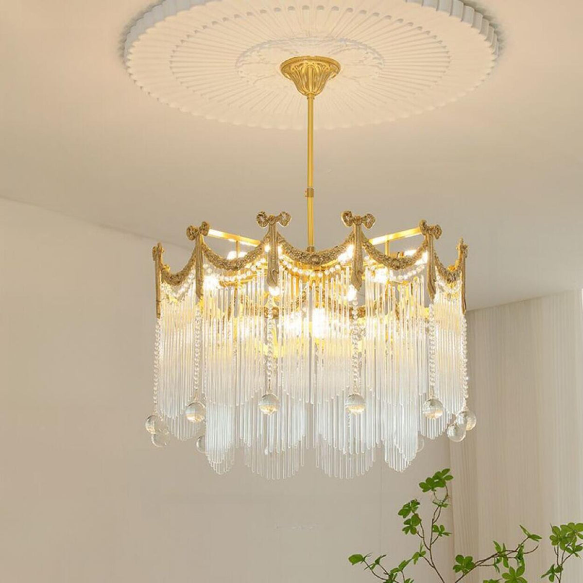 Luxury Rectangular Crystal Gold Ceiling Chandelier
