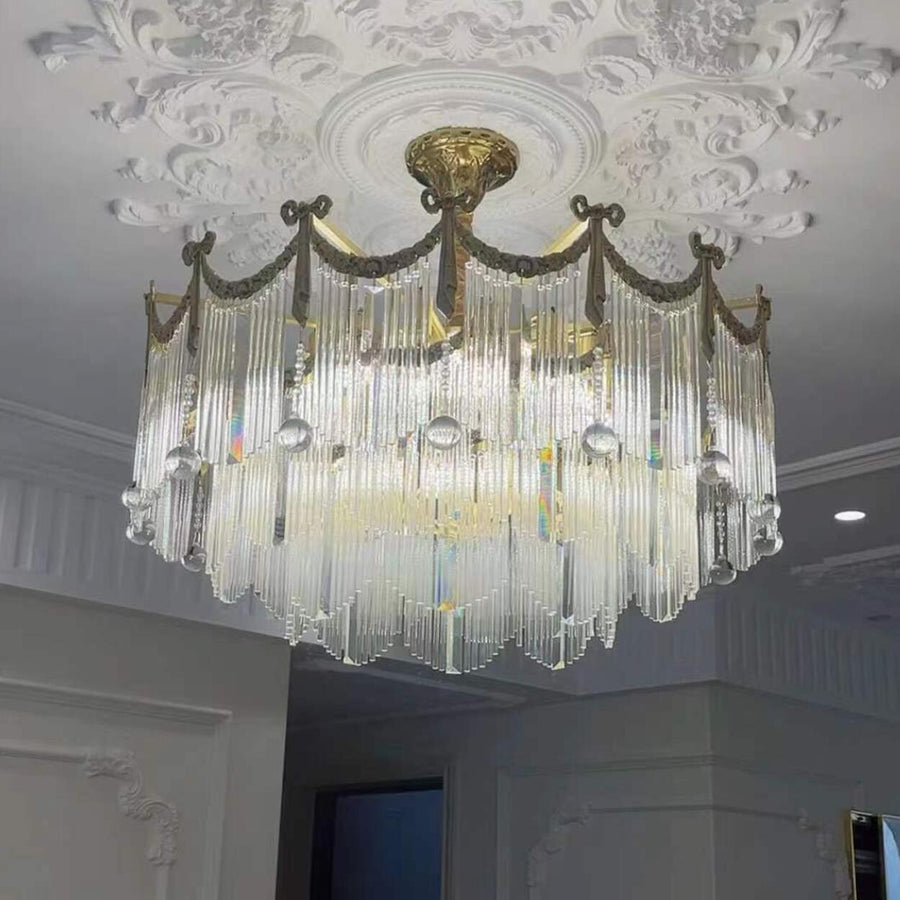 Luxury Rectangular Crystal Gold Ceiling Chandelier