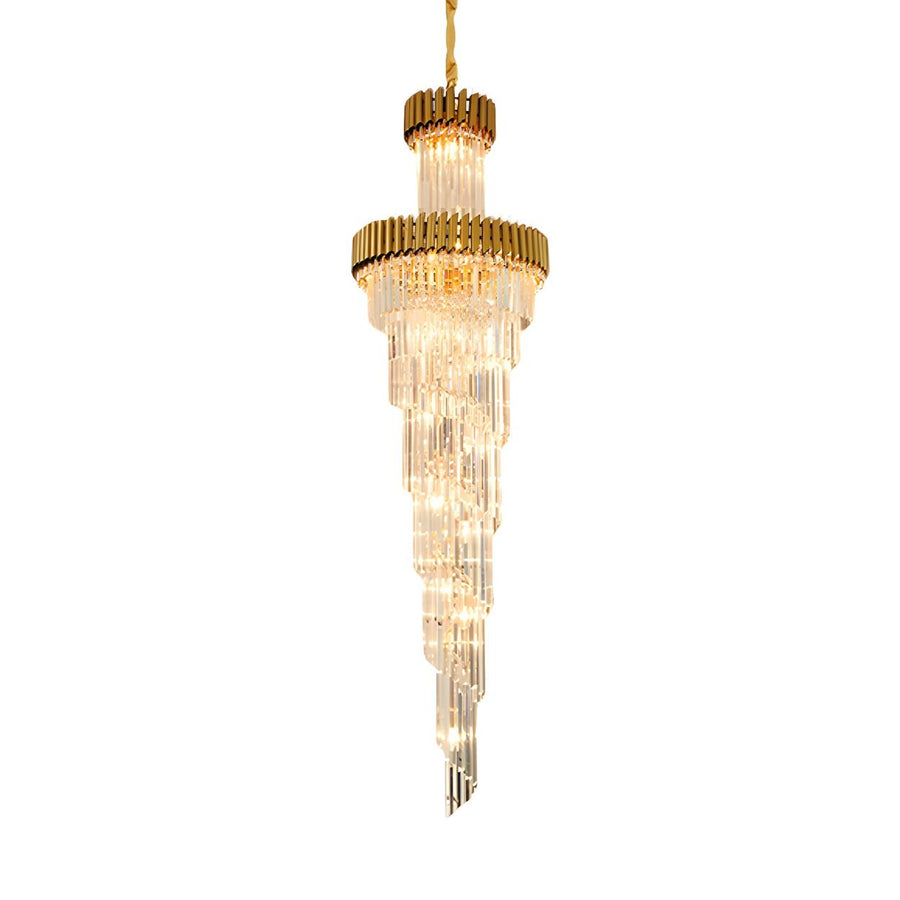 Luxury Gold Spiral Tiered Crystal Prism Chandelier