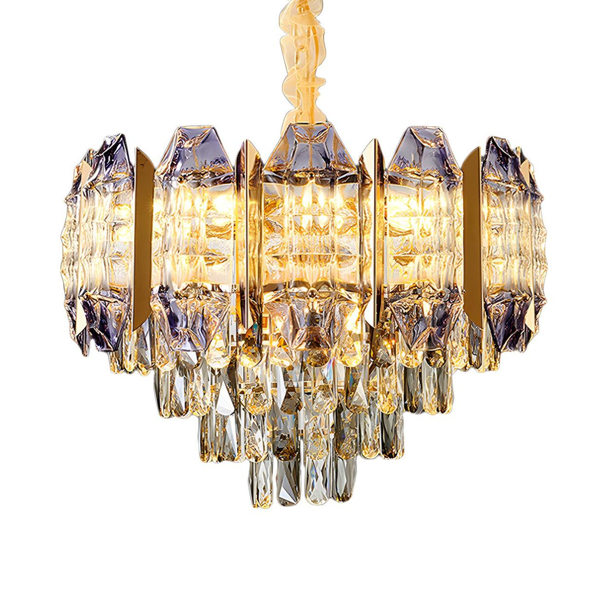 Luxury Gold Tiers Crystal Conical Prism Hanging Chandelier