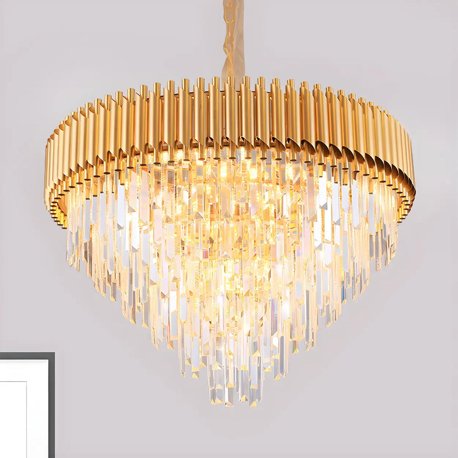 Luxury Golden Clear Crystal Tiered Chandelier Bedroom